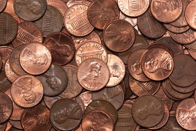 A pile of pennies for a cleaning experiment.