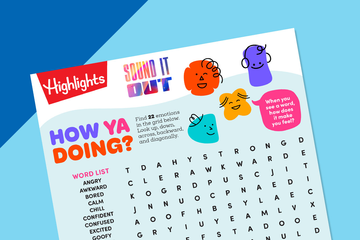How ya doing emotions word search highlights for children