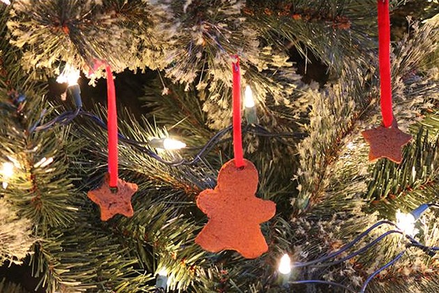 Cinnamon-scented ornaments cut out with cookie cutters.