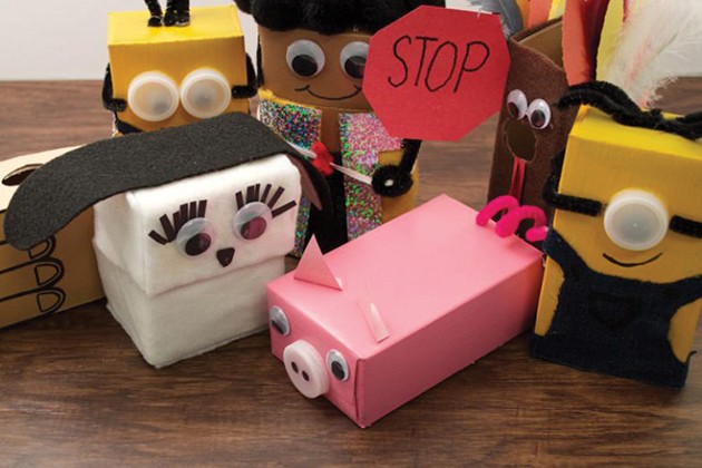 Group of DIY Mini-Cereal Box Puppets