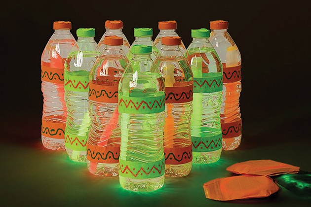 Water bottles with glow-in-the-dark sticks.