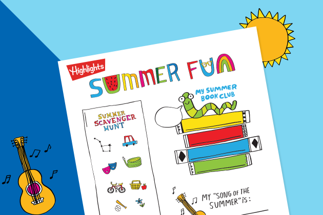Summer fun printable with sun and guitar graphics