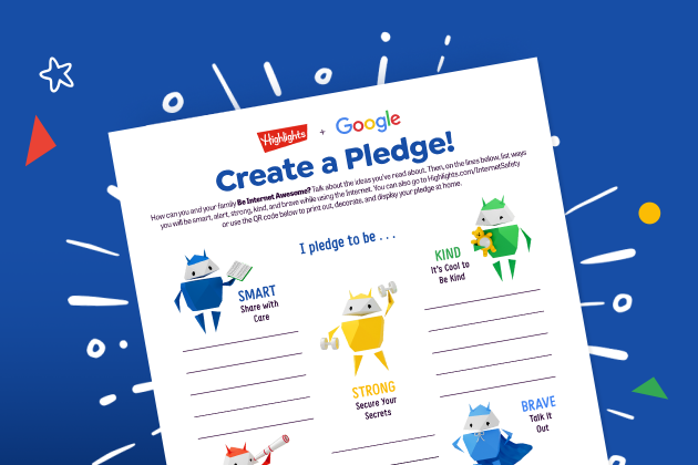 Google Internet Awesome Family Pledge Printable over blue background