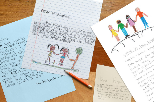 Cluster of handwritten letters from kids