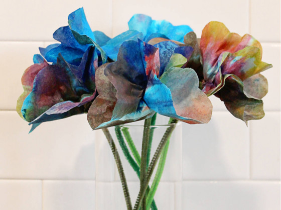 Coffee filter flowers in vase