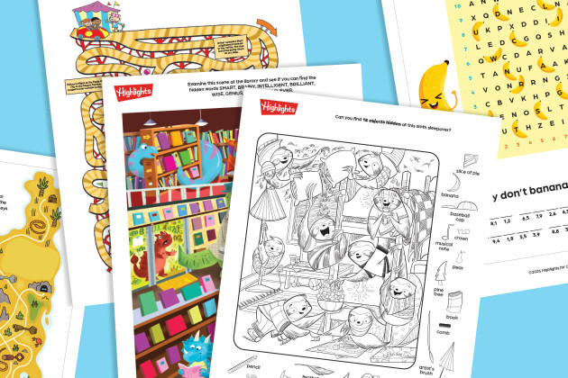 printable puzzle sheets arranged on a blue background