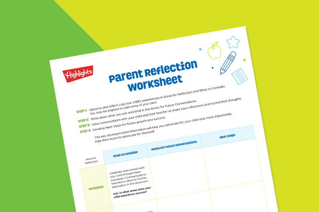 parent reflection worksheet printable over two-tone green background