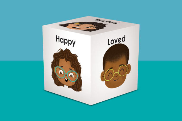 mood cube craft over blue background