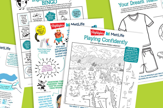 soccer activity sheets on green background