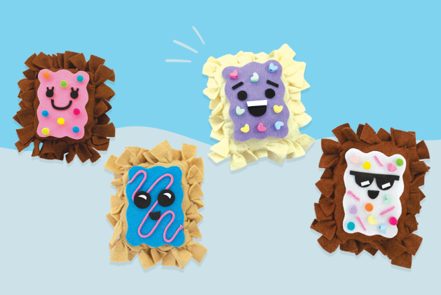 Four No-Sew Toaster Pastries Craft on blue blackground
