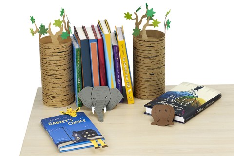 DIY construction paper Baobab tree bookends.