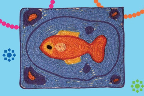 Fish made from Mexican yarn painting technique.