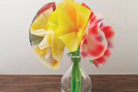 Dyed coffee filter flowers.