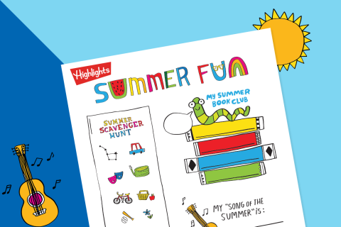 Summer fun printable with sun and guitar graphics